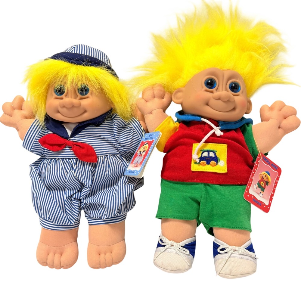 Russ Troll Kidz Skipper and Buster Plush Dolls Yellow Hair 10 Inch Set